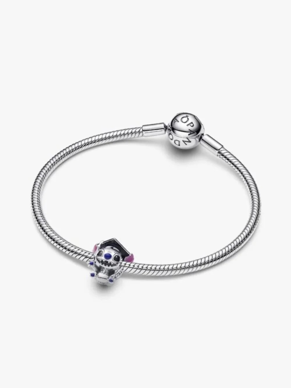 Pandora Silver Bracelet with Pink-Accented Skull Charm